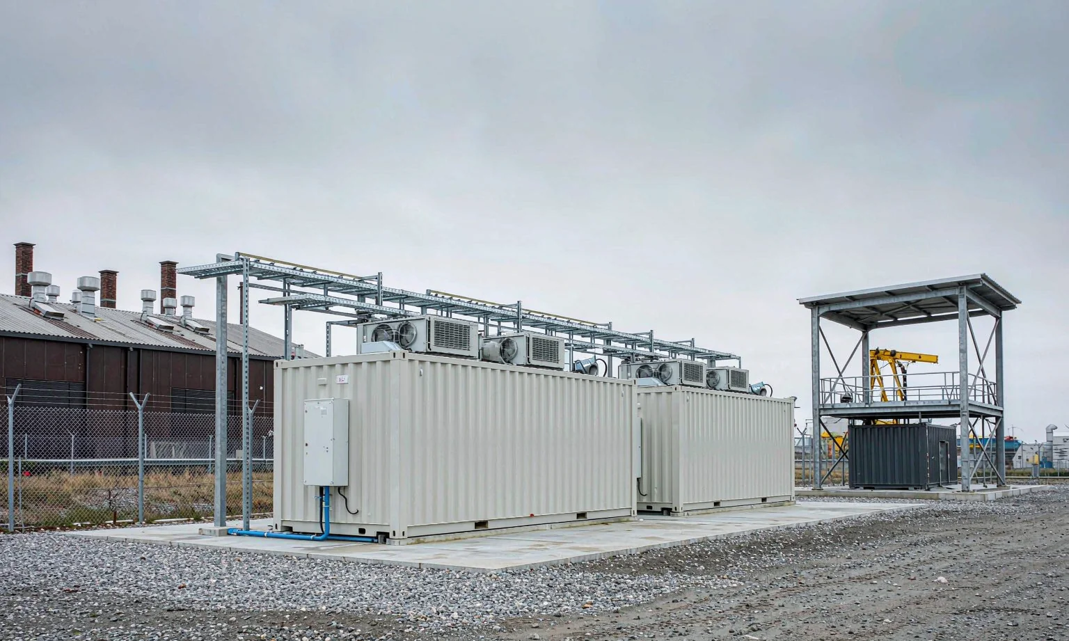 Outdoor battery energy storage containers on a site