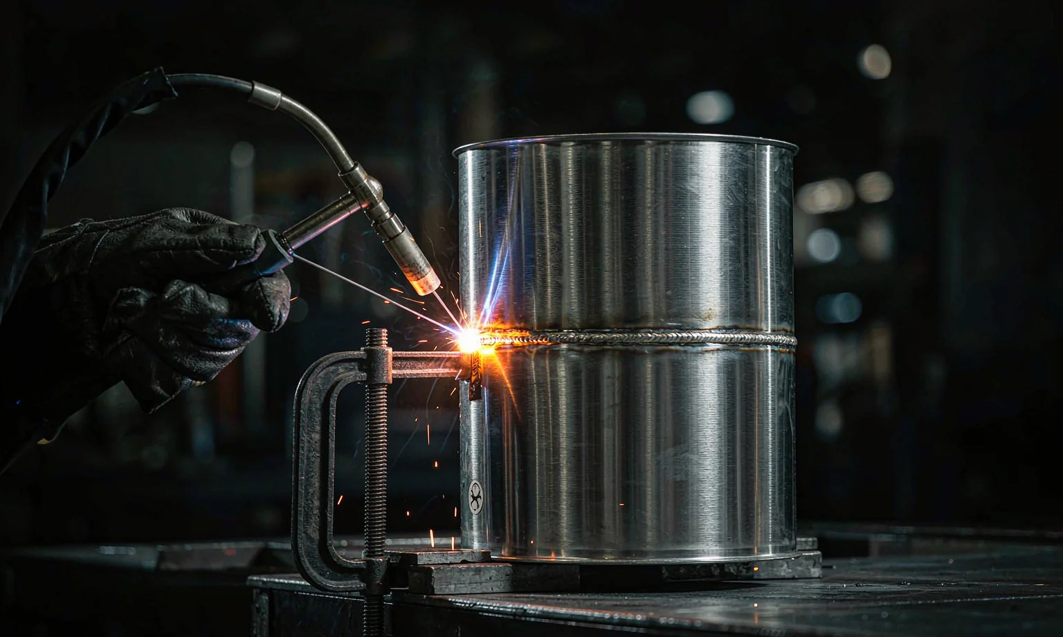 TIG welding a stainless steel seam