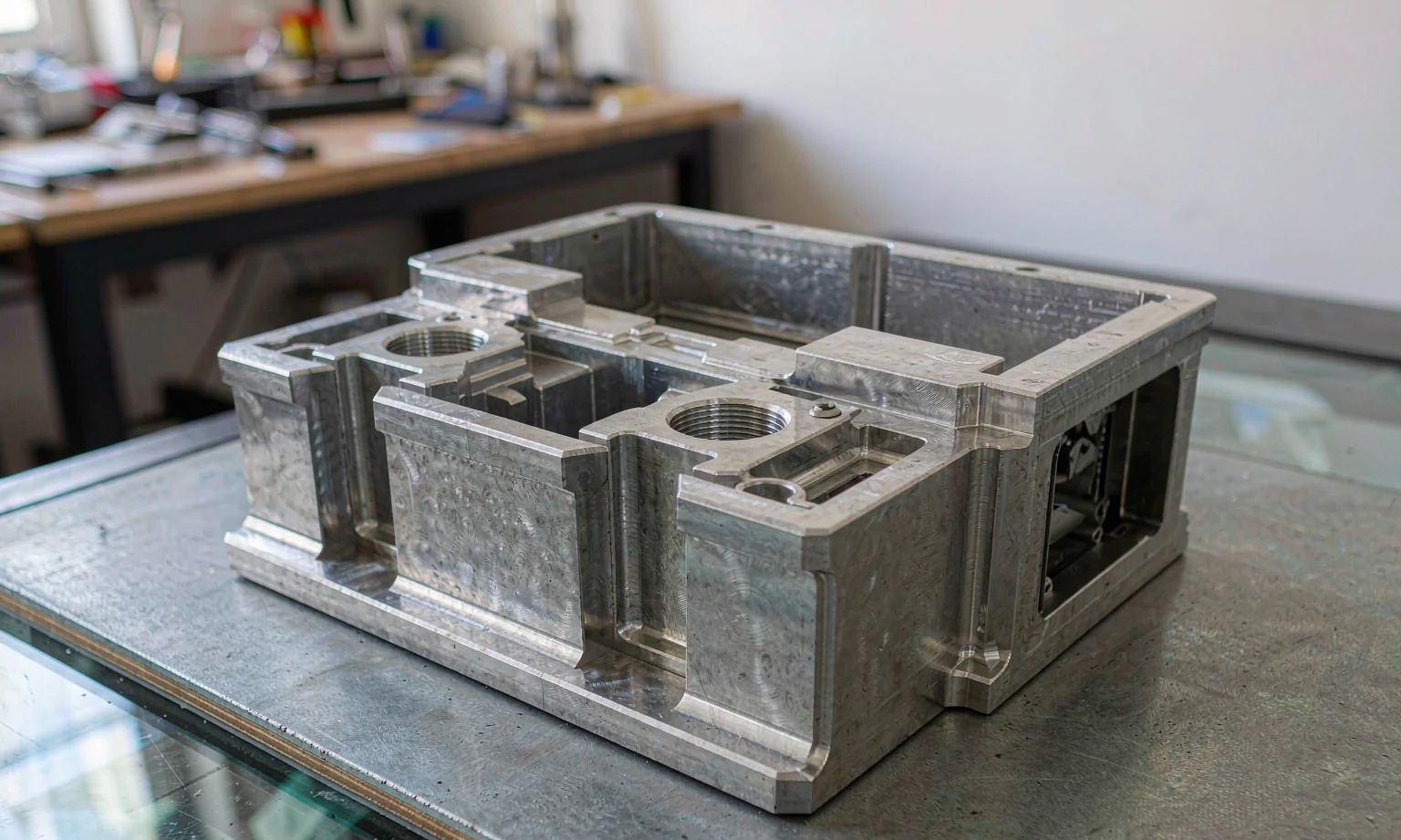 CNC milled aluminium enclosure housing with chamfered edges