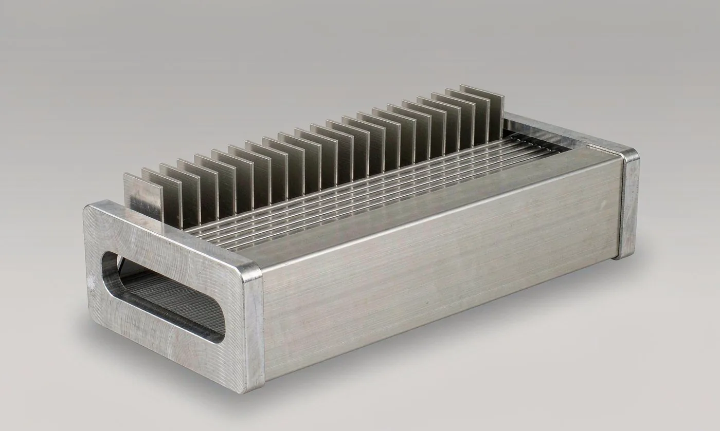Anodized aluminum extrusion profile enclosure for electronics with heat sink fins