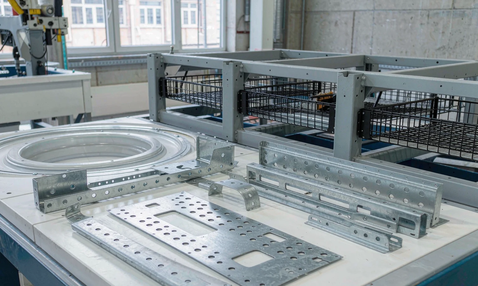 Galvanized steel battery module rack brackets, mounting plates and rack rails