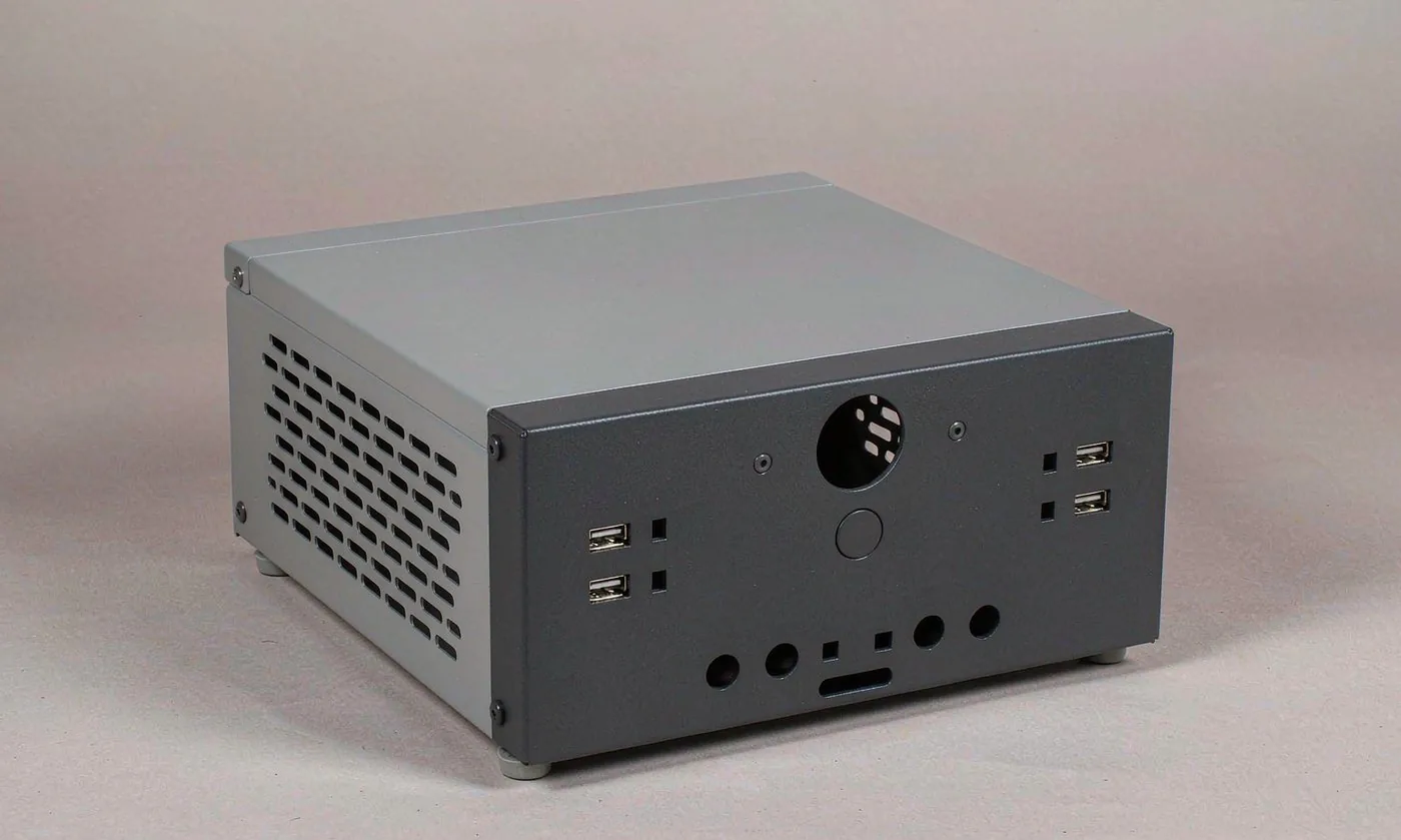 Custom sheet metal electronics enclosure with precision cutouts and powder-coated finish