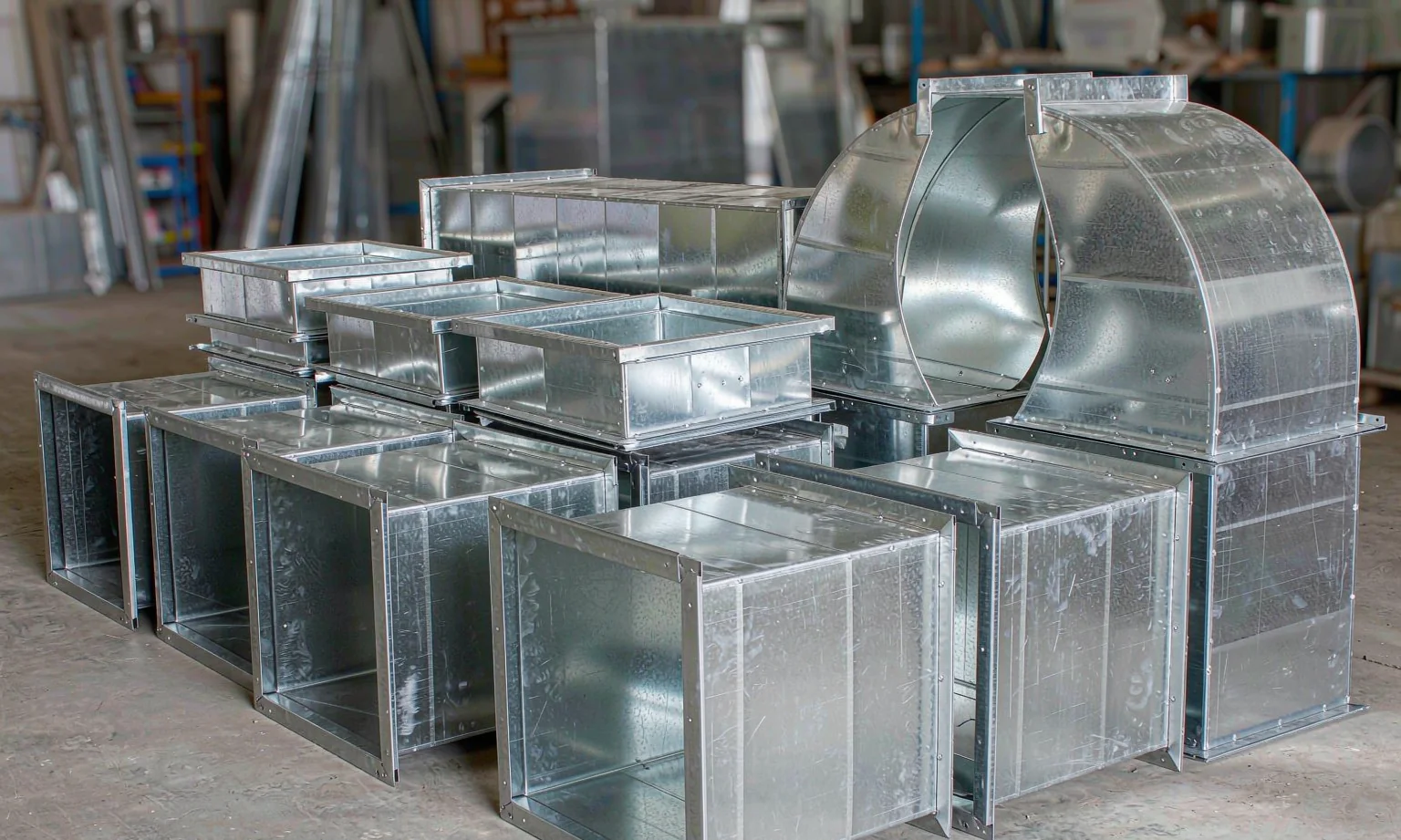 Galvanized steel HVAC duct sections and AHU casing panels fabricated from sheet metal