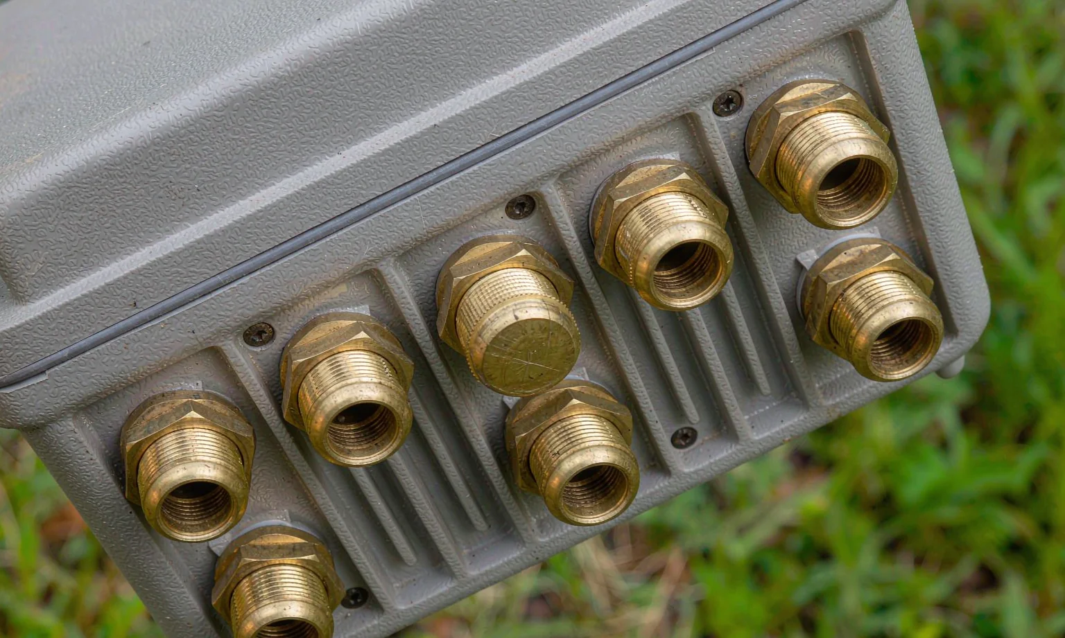 Waterproof junction box with brass cable glands fitted