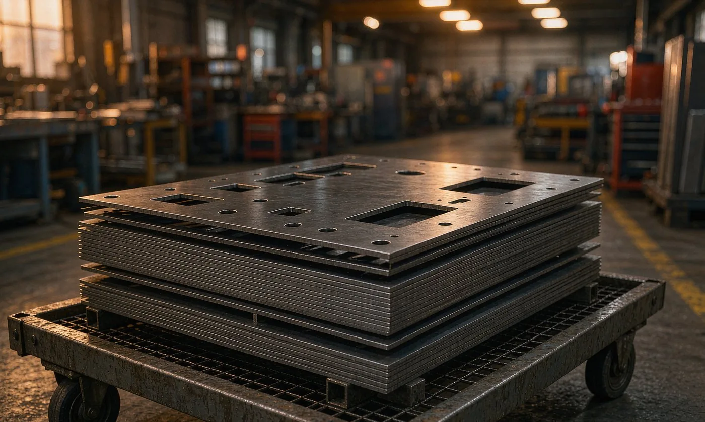 Stack of fiber laser cut sheet metal parts with clean cut edges