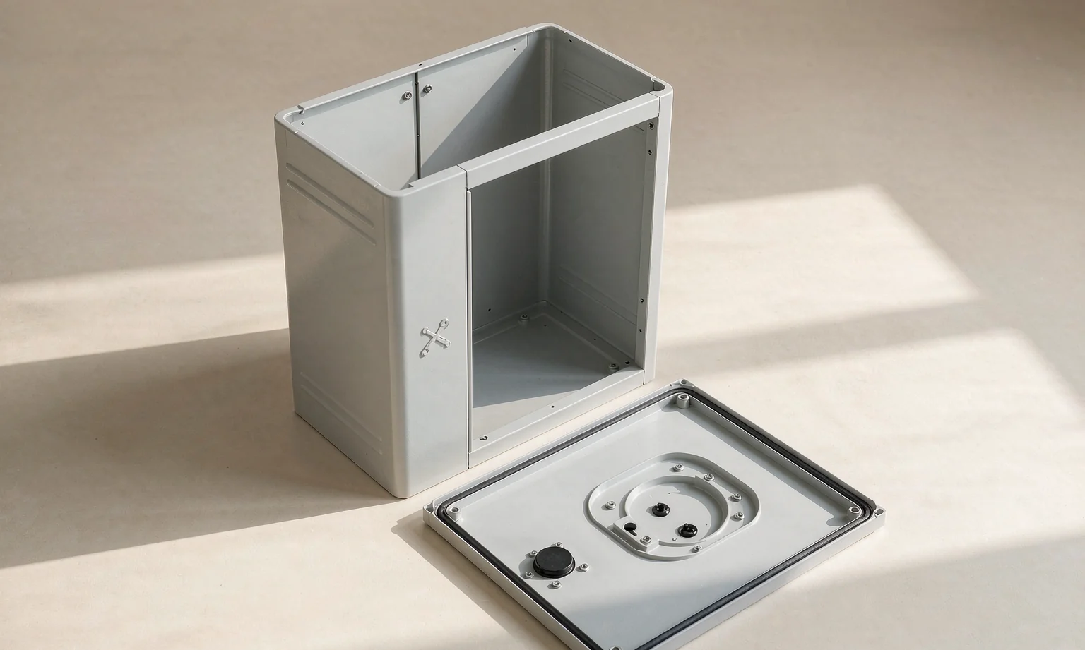 Sheet metal enclosure with screwed removable cover panel