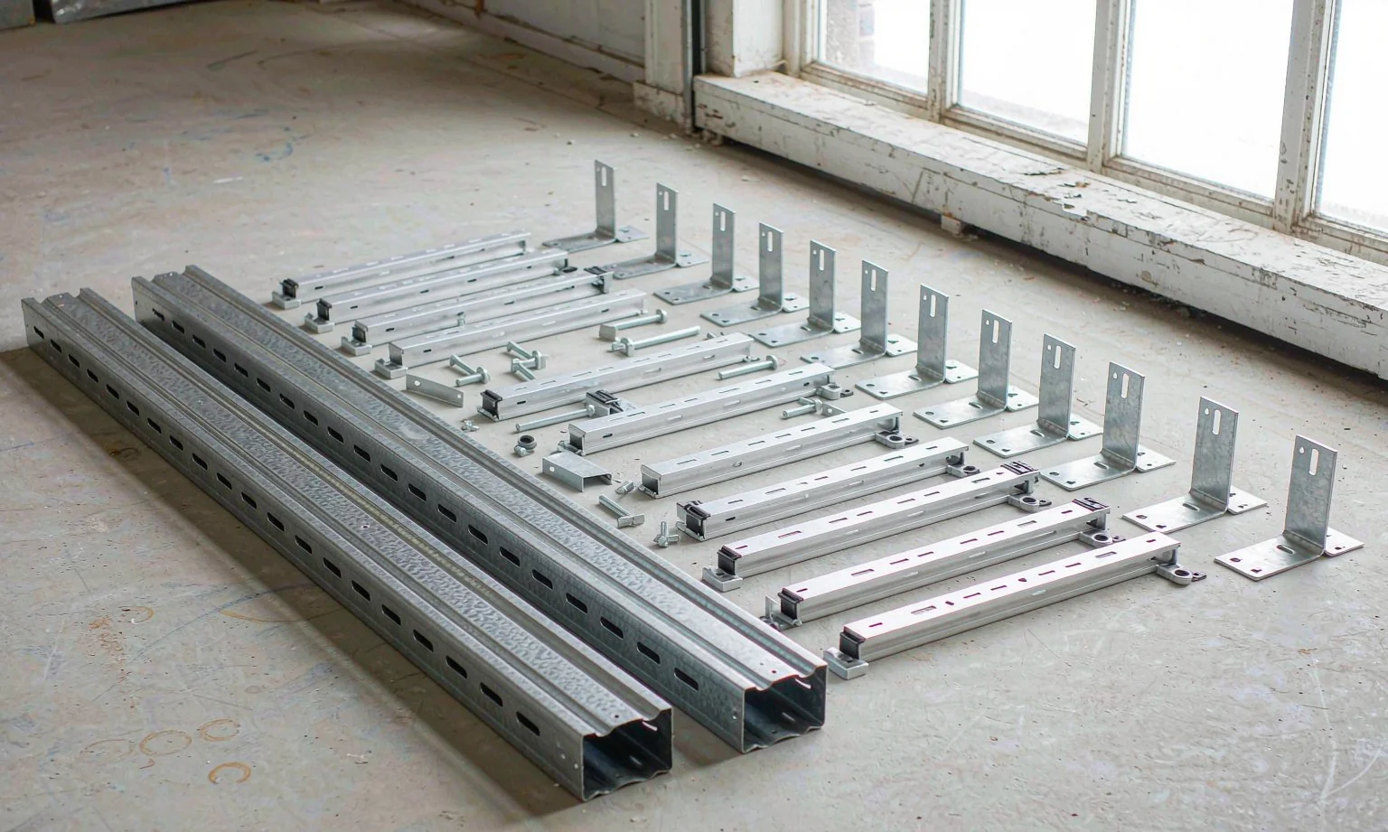 Hot-dip galvanized steel solar mounting rails, brackets and clamps fabricated from sheet metal