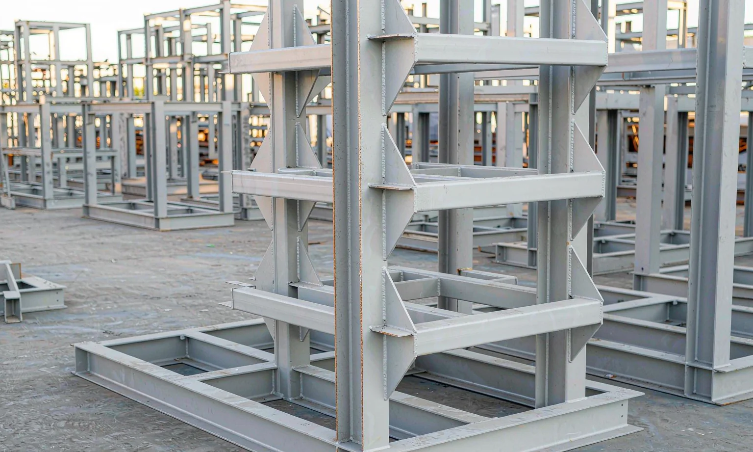 Welded steel cabinet frames, plinth bases and stiffener assemblies in grey primer