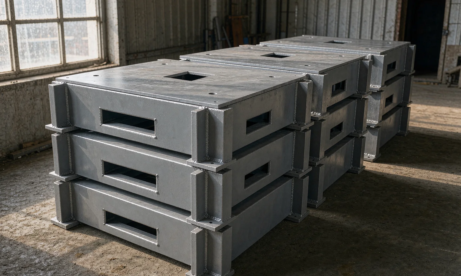 Welded steel cabinet plinth bases with forklift channels